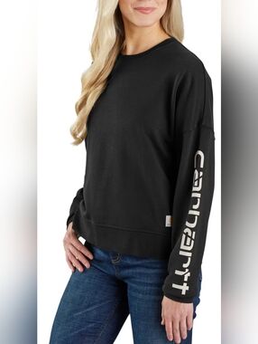 Carhartt Tencel Fiber Loose Fit Black Crewneck Sweatshirt W/ Graphic Sleeve Logo